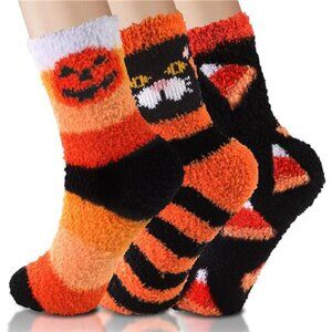 3 Pairs Halloween Fall Fluffy Socks for Women Cozy Fuzzy Socks Winter Warm